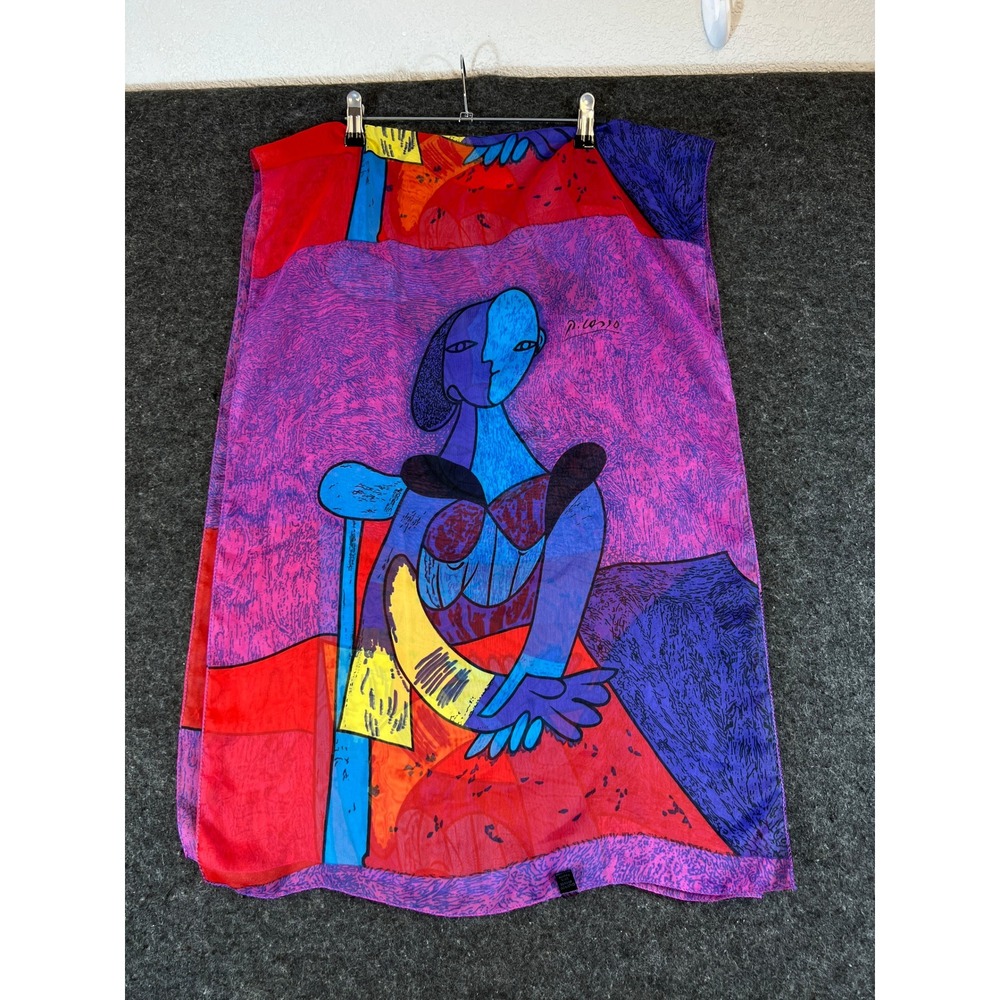 CitySilk CO Picasso Abstract Portrait Scarf Multi-Color Art Print Vintage 80s
